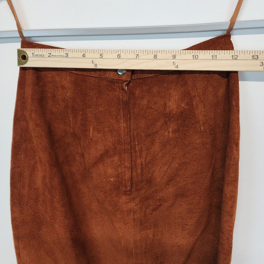 Vintage Pia Rucci Suede Skirt Size 4 23" Cognac Back Slit Knee Length Festival - Picture 9 of 11